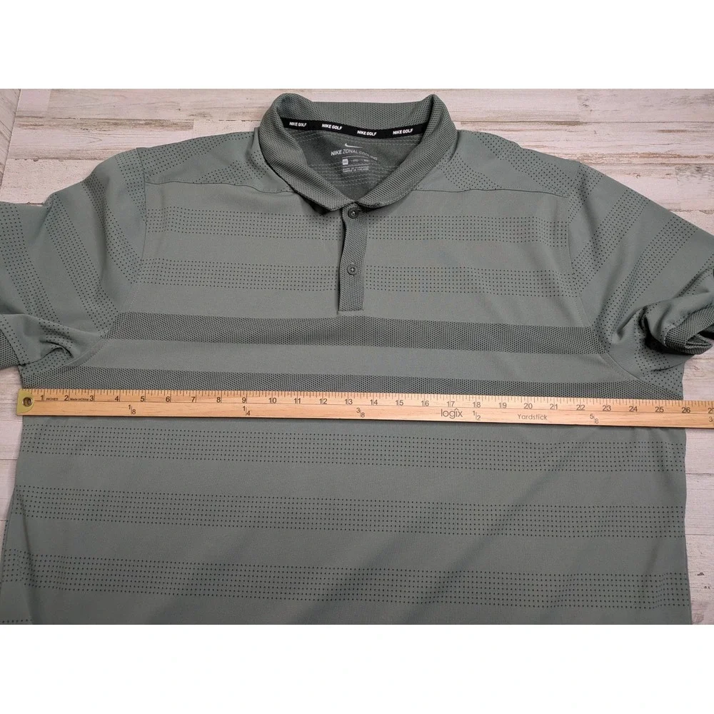 Nike Golf Shirt‎ Mens 2XL Green Zonal Cooling Polo Striped Vented Performance